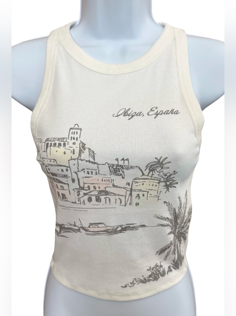 Hollister Ribbed Tank Ibiza Espana Mediterranean Coastal Euro Summer Resort Slim